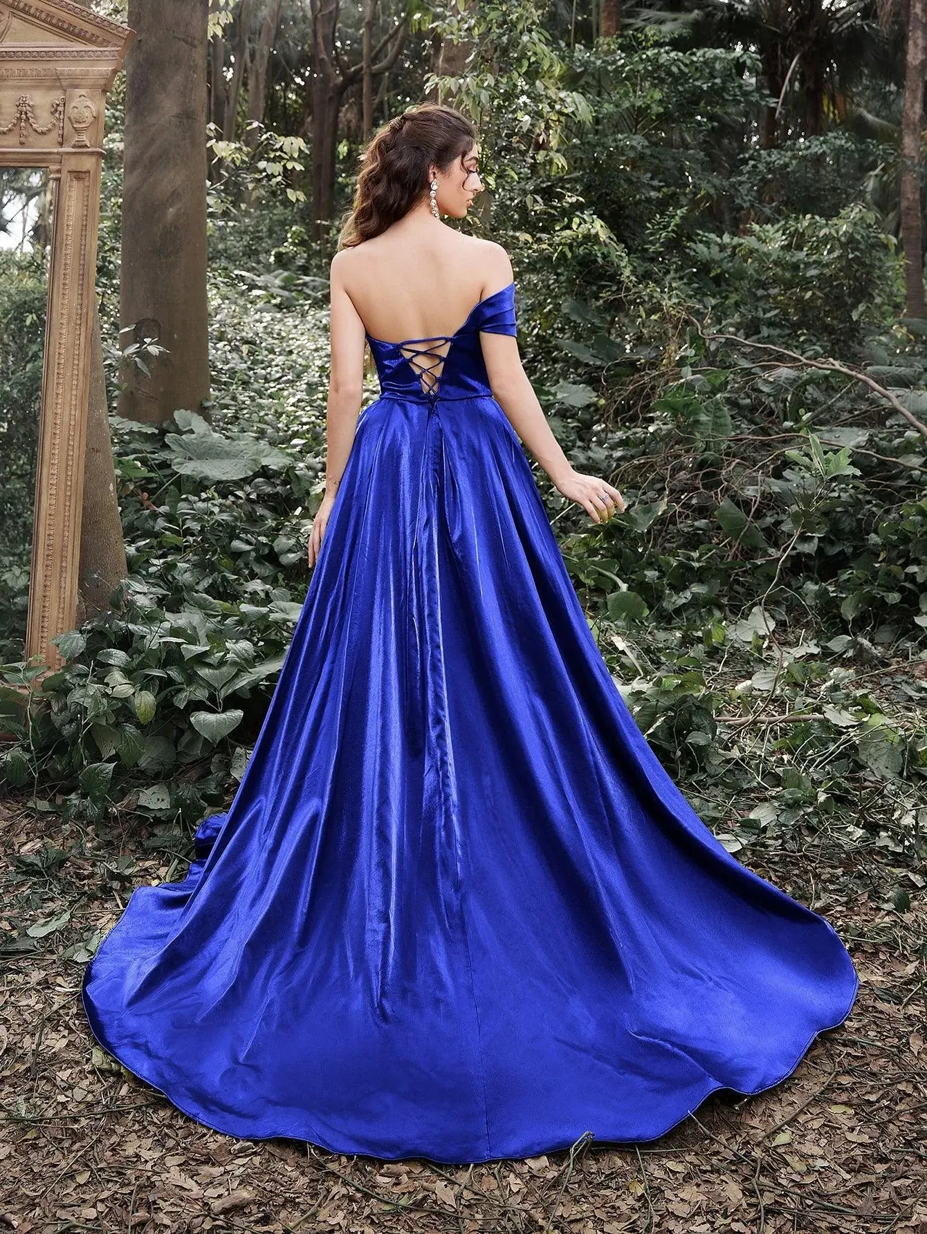 Gorgeous Ruched Bodice Lace Up Back Maxi Satin Ball Dress