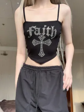 Gothic Cross Hot Rhinestone Vintage Spaghetti Straps Corset Y2K Street Grunge Crop Top Gothic Cross Hot Rhinestone Vintage Spaghetti Straps Corset Y2K Street Grunge Crop Top