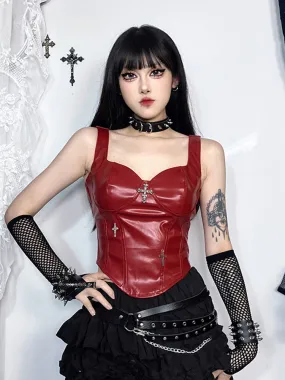 Gothic Grunge Punk Cross Leather Corset Crop Top Gothic Grunge Punk Cross Leather Corset Crop Top