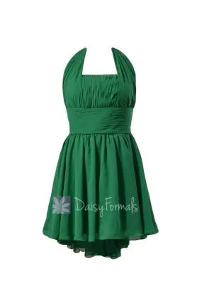 Green Chiffon Bridesmaid Dress Halter Mini Skirt Beach Wedding Party Dress(BM1640) Green Chiffon Bridesmaid Dress Halter Mini Skirt Beach Wedding Party Dress(BM1640)