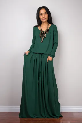 Green maxi dress, long sleeve green dress with pockets : Autumn Thrills Collection No.1s  (Best Seller) Green maxi dress, long sleeve green dress with pockets : Autumn Thrills Collection No.1s  (Best Seller)