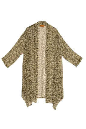 Green Print Side Drape Long Duster 8611 Green Print Side Drape Long Duster 8611