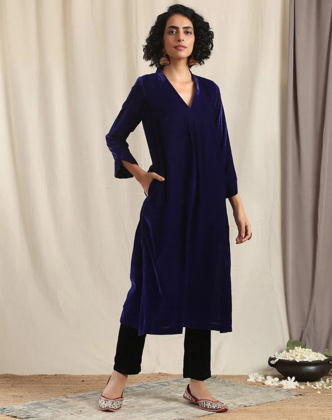 Green Velvet Slit Kurta