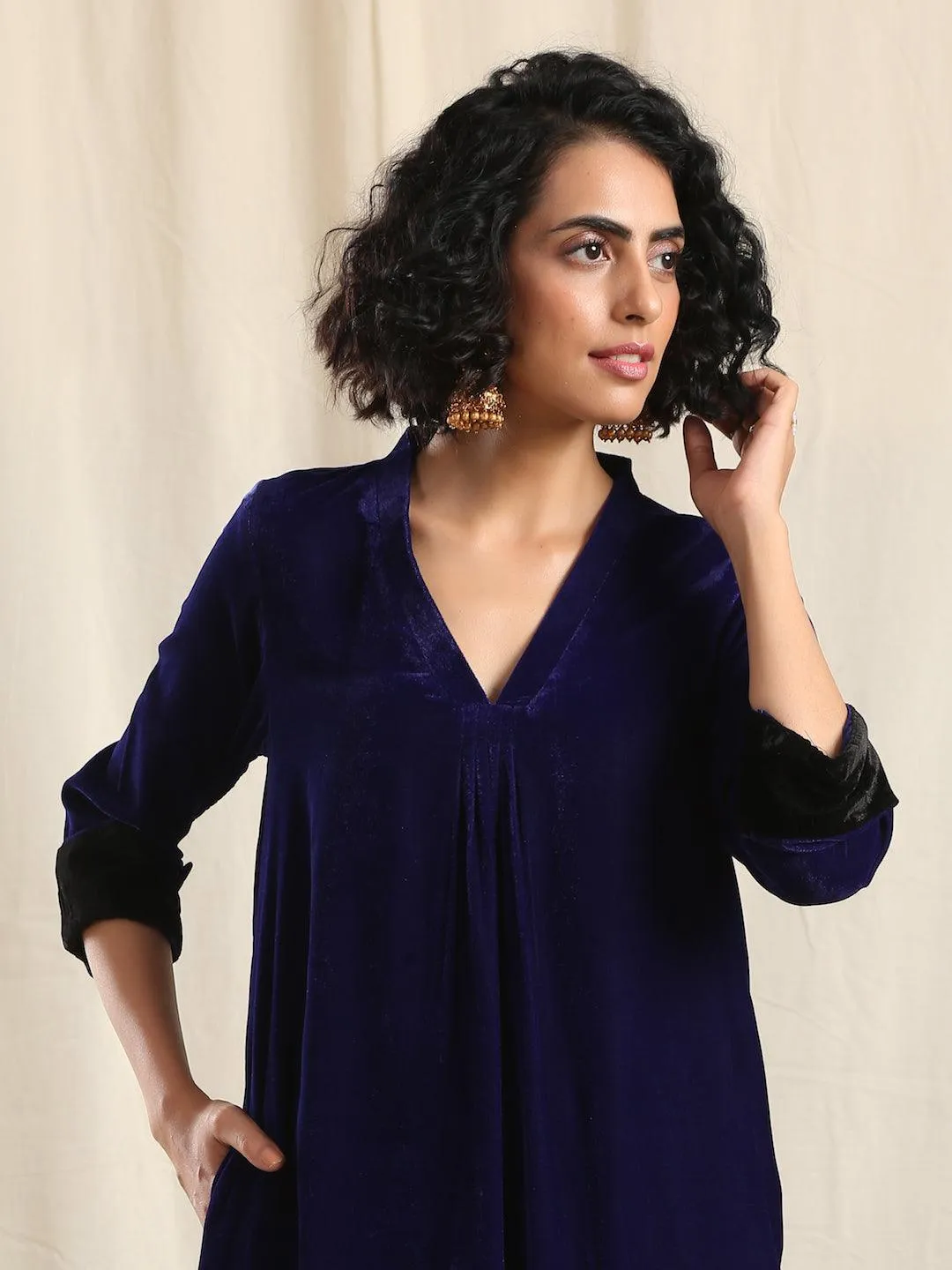 Green Velvet Slit Kurta