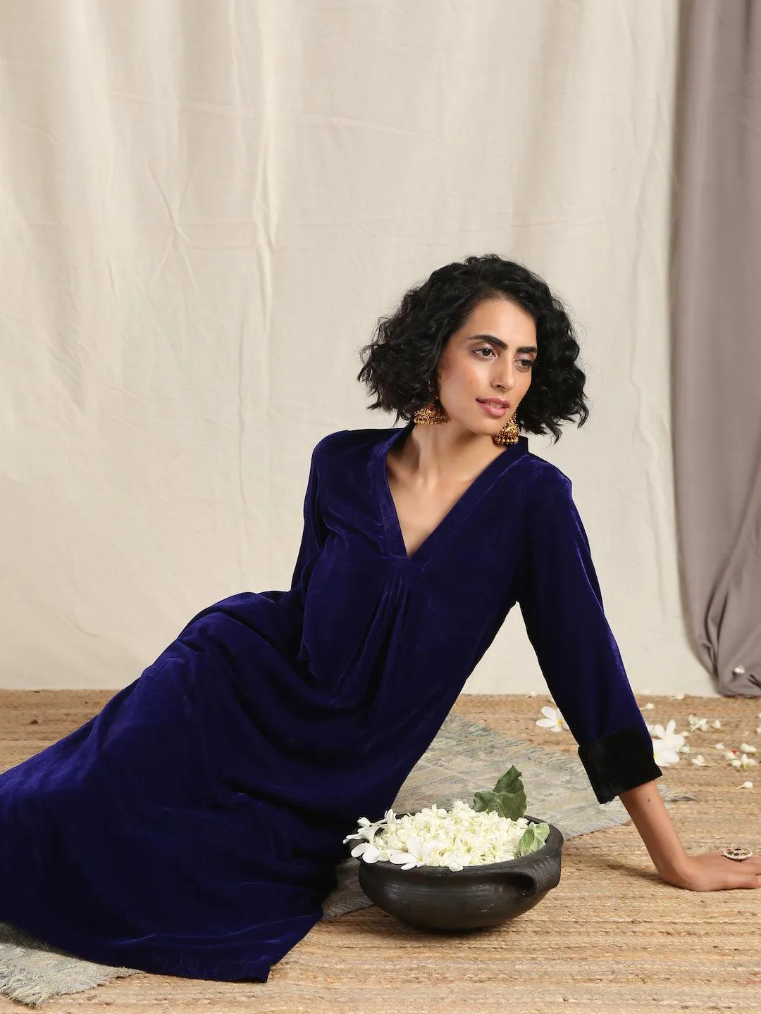 Green Velvet Slit Kurta