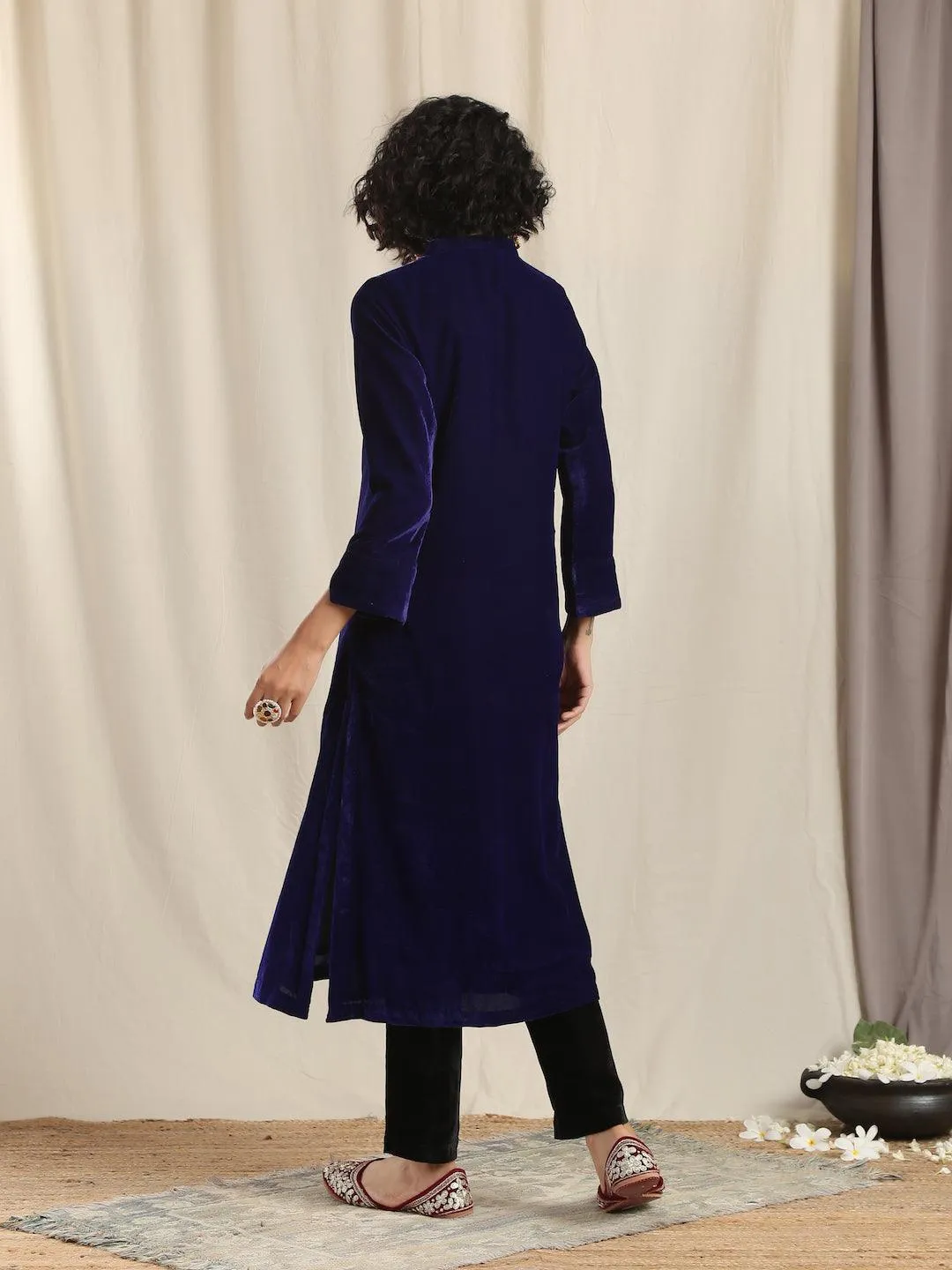 Green Velvet Slit Kurta