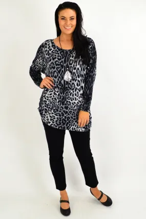 Grey Leopard Wool Blend Tunic Top Grey Leopard Wool Blend Tunic Top