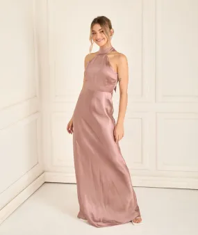 Halter Neck Satin Bridesmaid Dress - Rose Halter Neck Satin Bridesmaid Dress - Rose