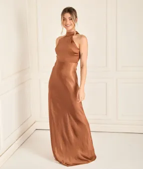 Halter Neck Satin Bridesmaid Dress - Rust Halter Neck Satin Bridesmaid Dress - Rust