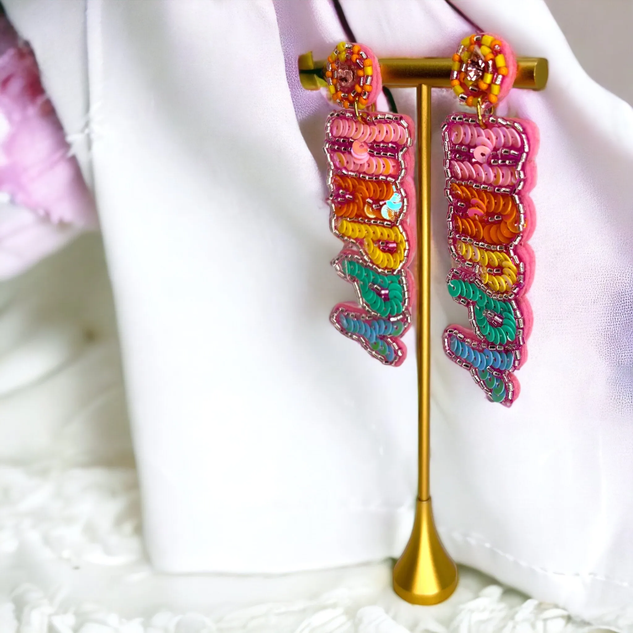 Happy Earrings - Happy Birthday Earrings, Bachelorette Earrings, Bachelorette Accessories, Happy Birthday