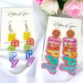 Happy Earrings - Happy Birthday Earrings, Bachelorette Earrings, Bachelorette Accessories, Happy Birthday Happy Earrings - Happy Birthday Earrings, Bachelorette Earrings, Bachelorette Accessories, Happy Birthday