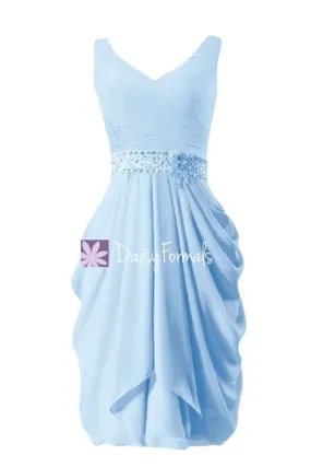 Ice Blue Chiffon Party Dress V Neckline Beading Prom Dress Bridesmaids Dress (BM873) Ice Blue Chiffon Party Dress V Neckline Beading Prom Dress Bridesmaids Dress (BM873)