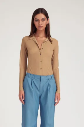 Khaki Knit Mesh Button Down Khaki Knit Mesh Button Down