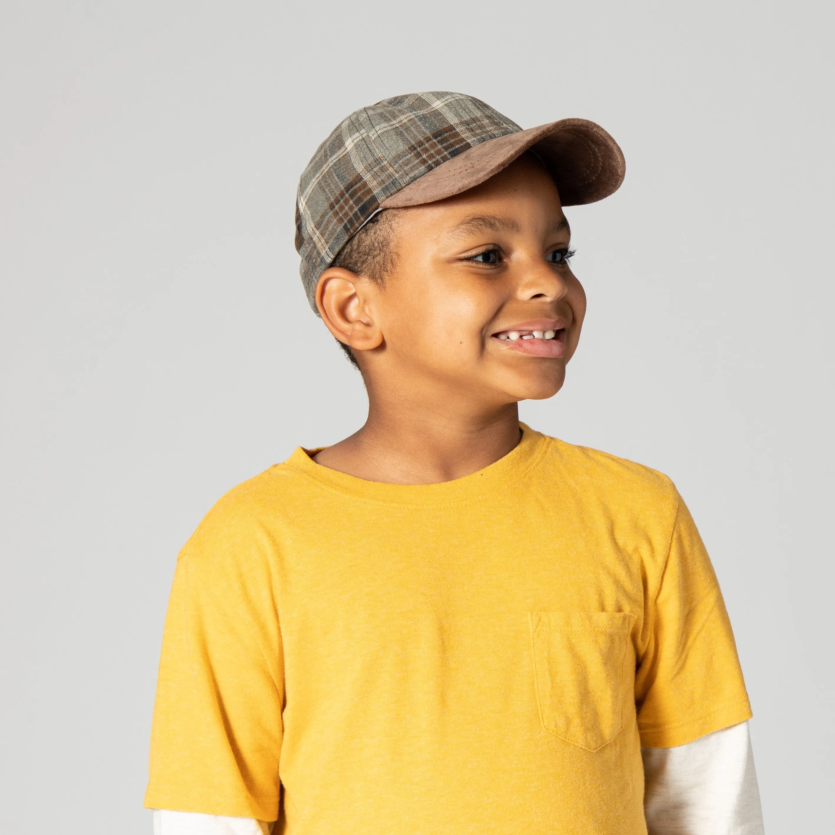 Kid's Plaid Cap With Faux Suede Brim