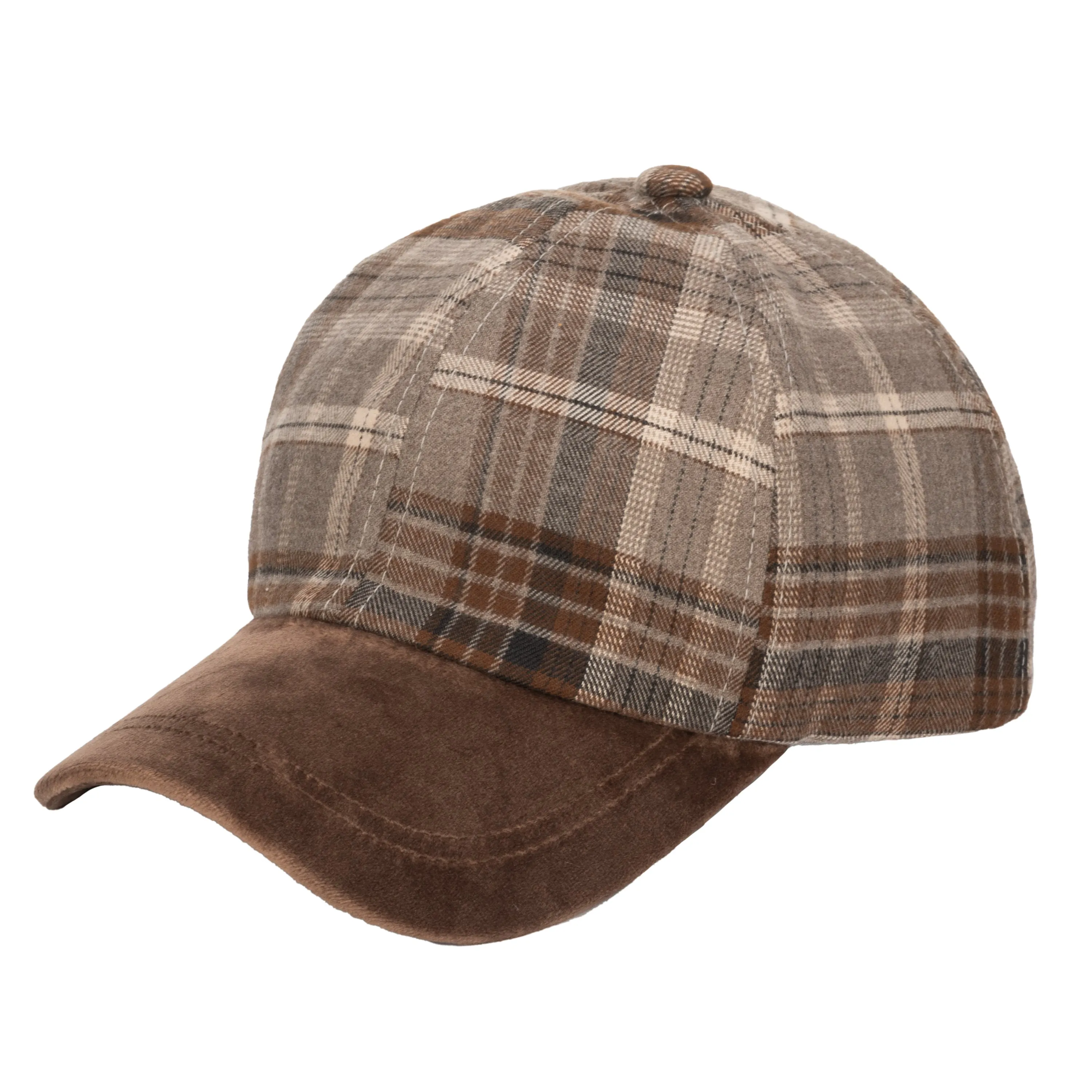 Kid's Plaid Cap With Faux Suede Brim