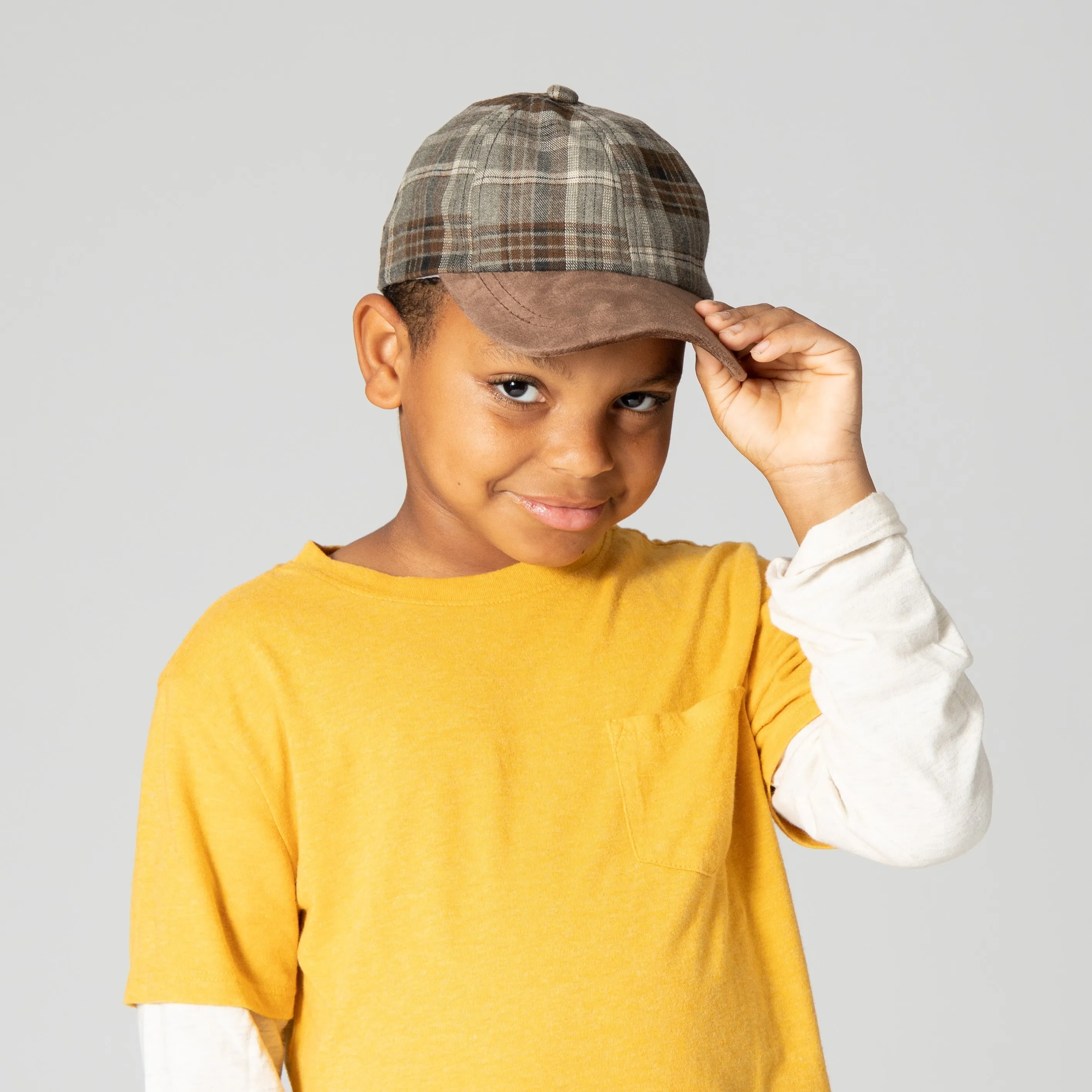 Kid's Plaid Cap With Faux Suede Brim