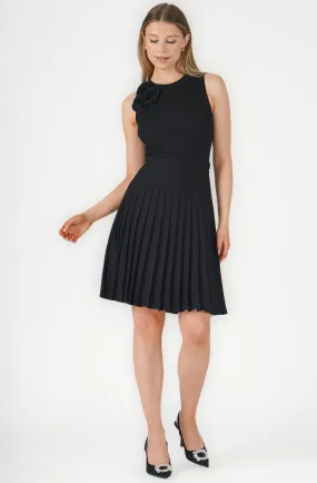 Knit Pleated Dress with 3D Rose cluster Knit Pleated Dress with 3D Rose cluster