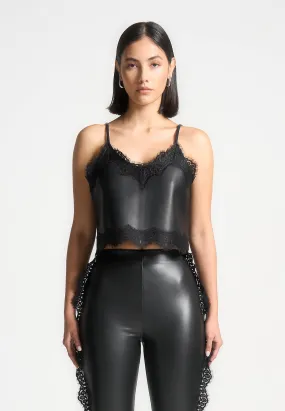 Lace Trim Leather Camisole Top - Black Lace Trim Leather Camisole Top - Black