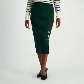 LADIES CIARRA BOTTLE GREEN PENCIL SKIRT WITH BUTTON SLIT DETAIL LADIES CIARRA BOTTLE GREEN PENCIL SKIRT WITH BUTTON SLIT DETAIL