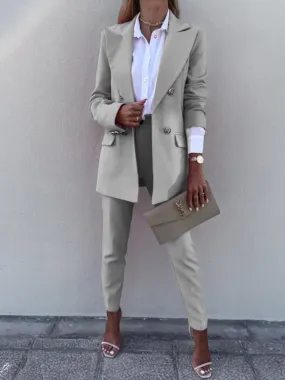 Lapel Collar Long Sleeve Blazer and Pants Set Lapel Collar Long Sleeve Blazer and Pants Set