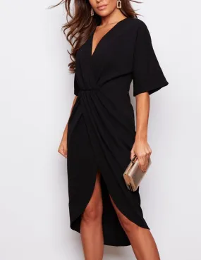 Leah Black Wrap Detailed Midi Dress Leah Black Wrap Detailed Midi Dress
