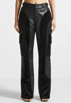 Leather and Velvet Cargo Pants - Black Leather and Velvet Cargo Pants - Black