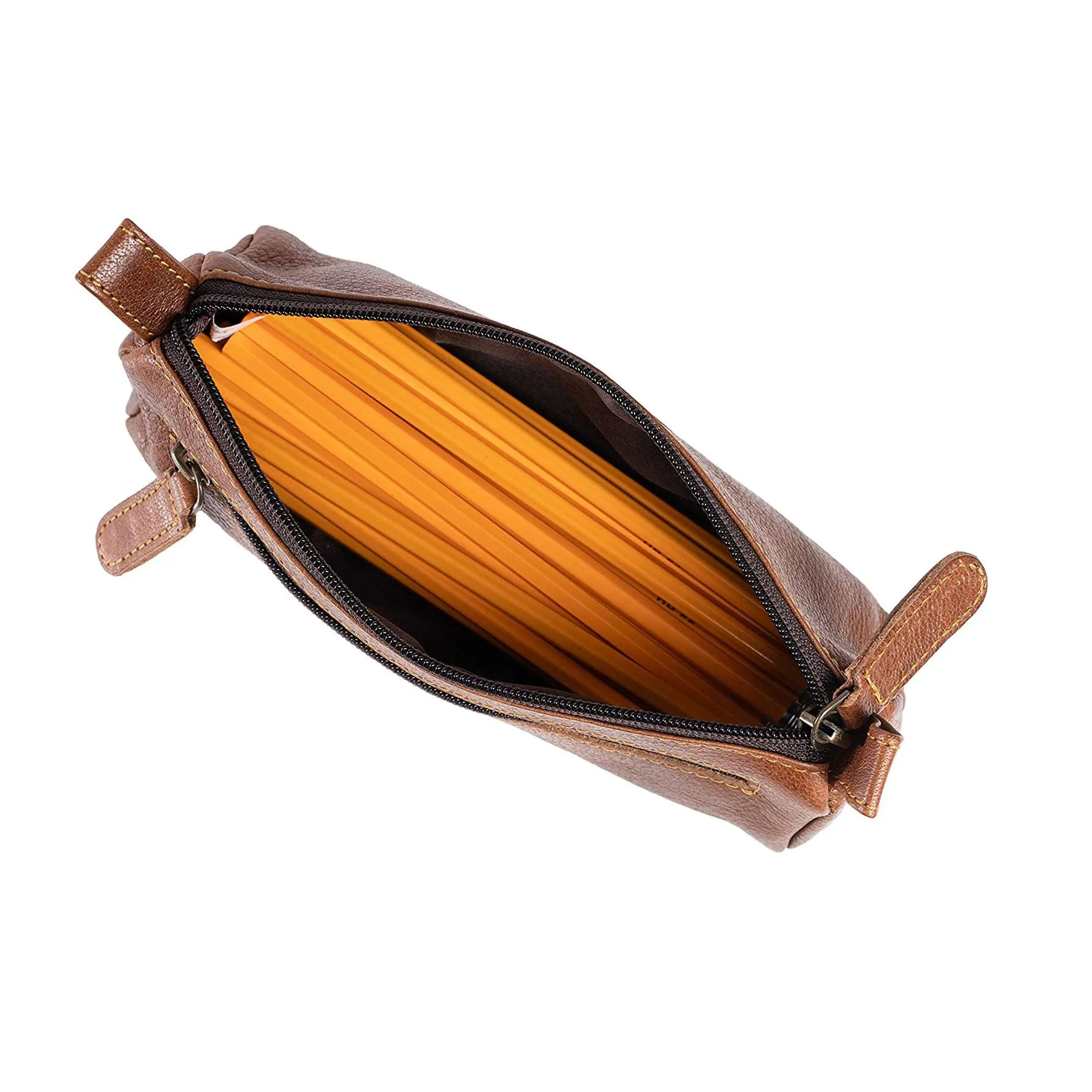Leather Pencil Pouch pen case Craft Tool holder For School College Office Work gift for students, artists. Brown