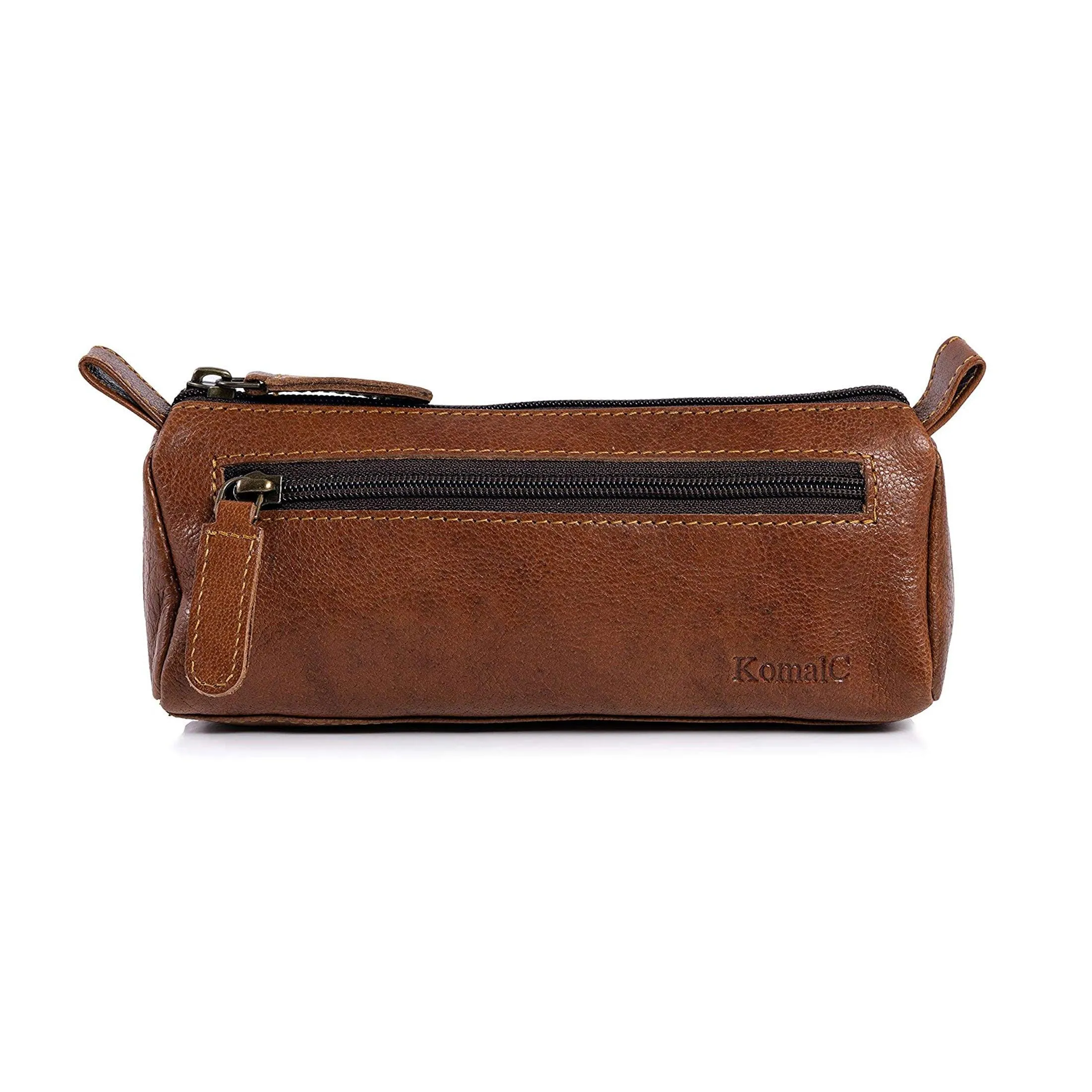 Leather Pencil Pouch pen case Craft Tool holder For School College Office Work gift for students, artists. Brown