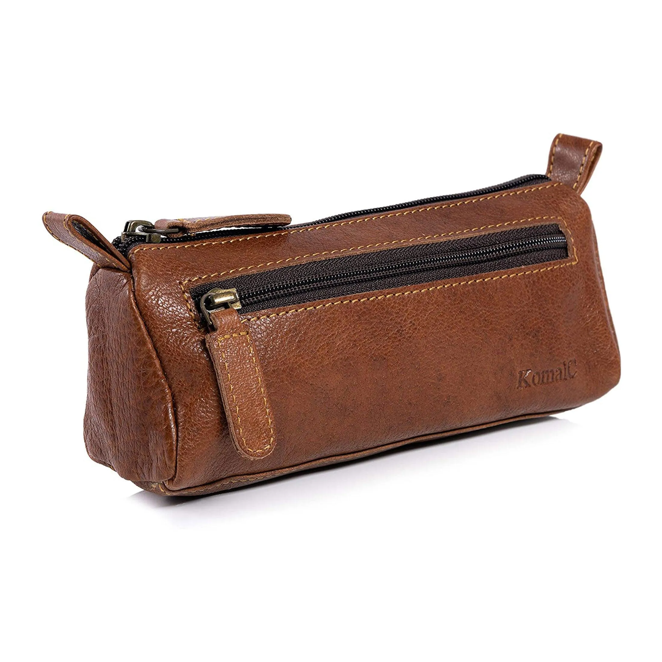 Leather Pencil Pouch pen case Craft Tool holder For School College Office Work gift for students, artists. Brown