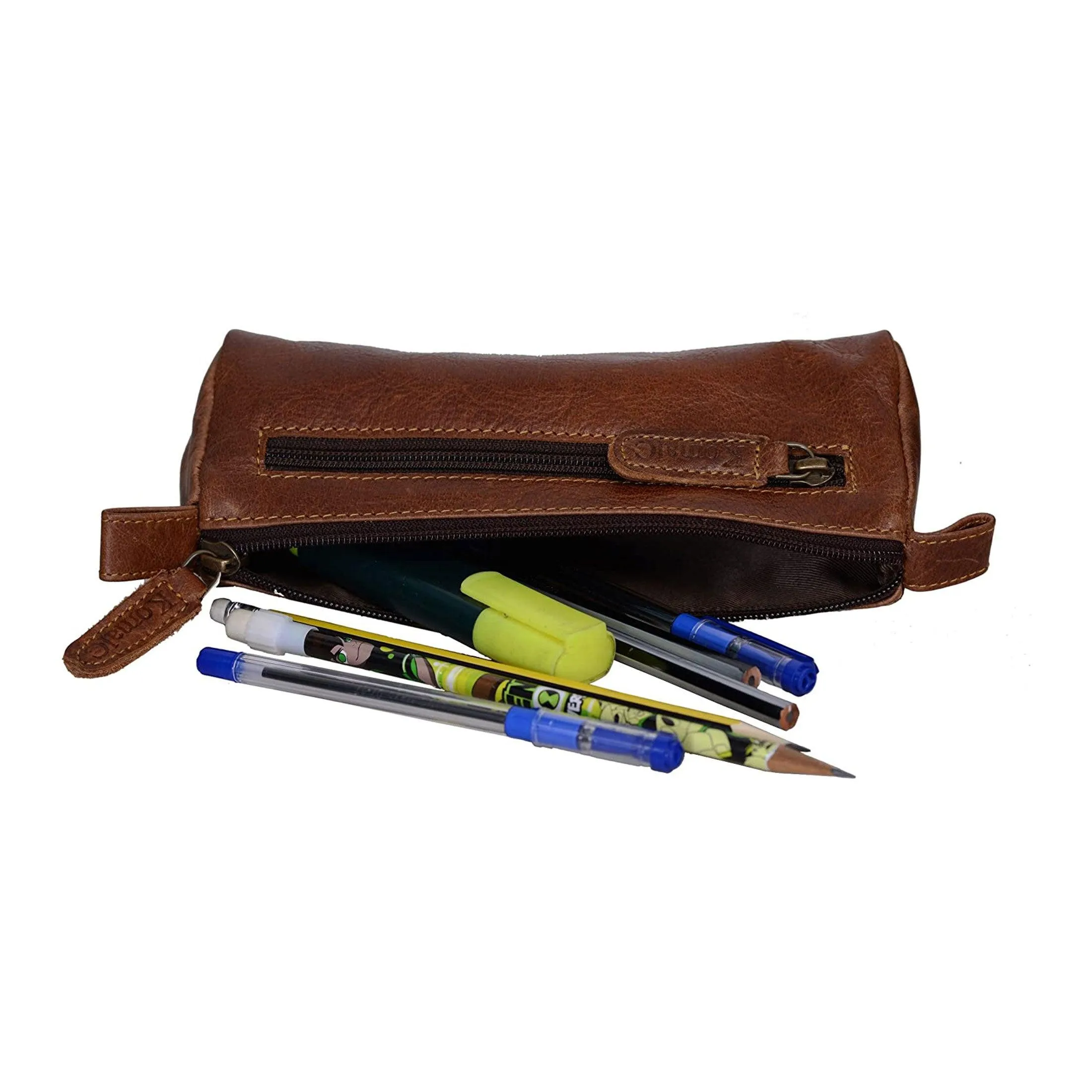 Leather Pencil Pouch pen case Craft Tool holder For School College Office Work gift for students, artists. Brown