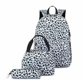 Leopard Print School Bag, Lunch Bag and Pencil Case Set with USB charging port Leopard Print School Bag, Lunch Bag and Pencil Case Set with USB charging port