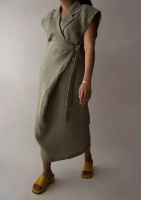 Linen Wrap Midi Skirt in Olive Linen Wrap Midi Skirt in Olive