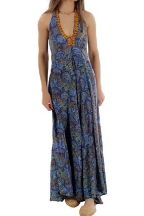 Long Flowy Floral "Romina" Maxi dress in Blue Long Flowy Floral "Romina" Maxi dress in Blue