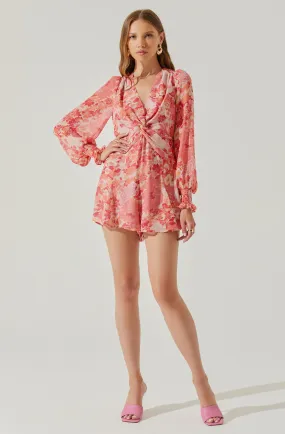 Long Sleeve Back Tie Floral Romper Long Sleeve Back Tie Floral Romper