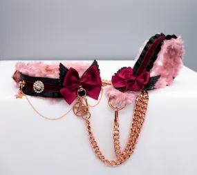Luxury "Fur Lined" Black and Maroon Velvet Collar and Leash Set Luxury "Fur Lined" Black and Maroon Velvet Collar and Leash Set