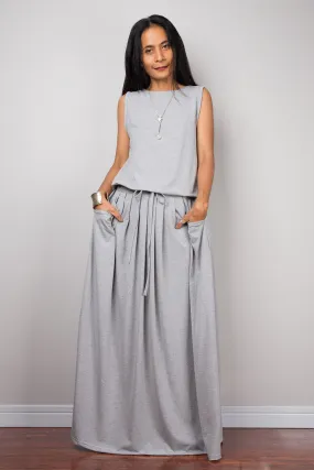 Maxi Dress -  Sleeveless Light Grey dress : Autumn Thrills Collection No.9s   (New Arrival) Maxi Dress -  Sleeveless Light Grey dress : Autumn Thrills Collection No.9s   (New Arrival)