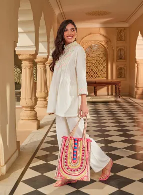 Meerab Ivory Embroidered Cotton Top for Women Meerab Ivory Embroidered Cotton Top for Women