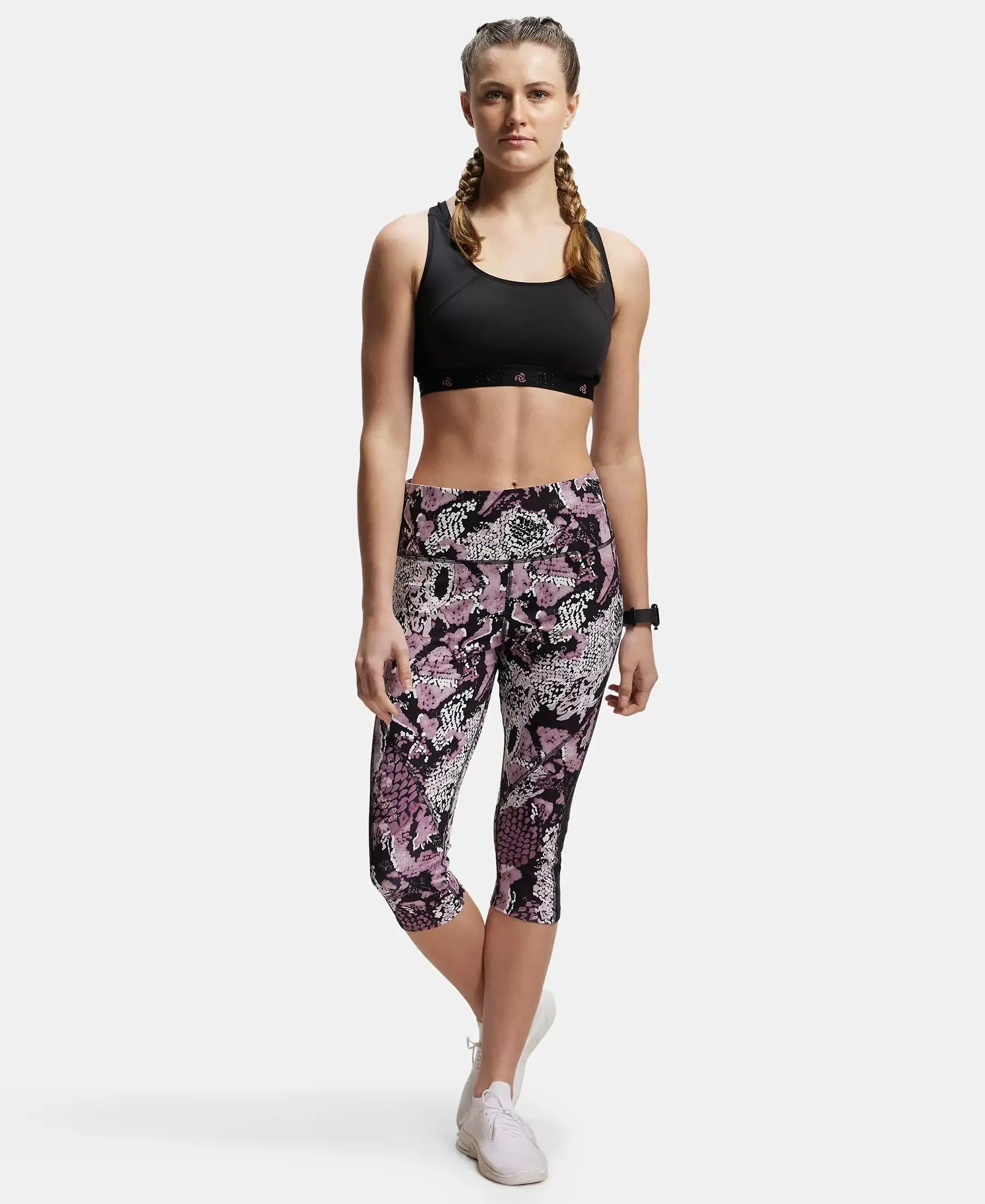 Microfiber Elastane Stretch Slim Fit Capri with Back Waistband Pocket - Old Rose Printed