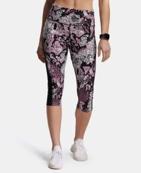 Microfiber Elastane Stretch Slim Fit Capri with Back Waistband Pocket - Old Rose Printed Microfiber Elastane Stretch Slim Fit Capri with Back Waistband Pocket - Old Rose Printed