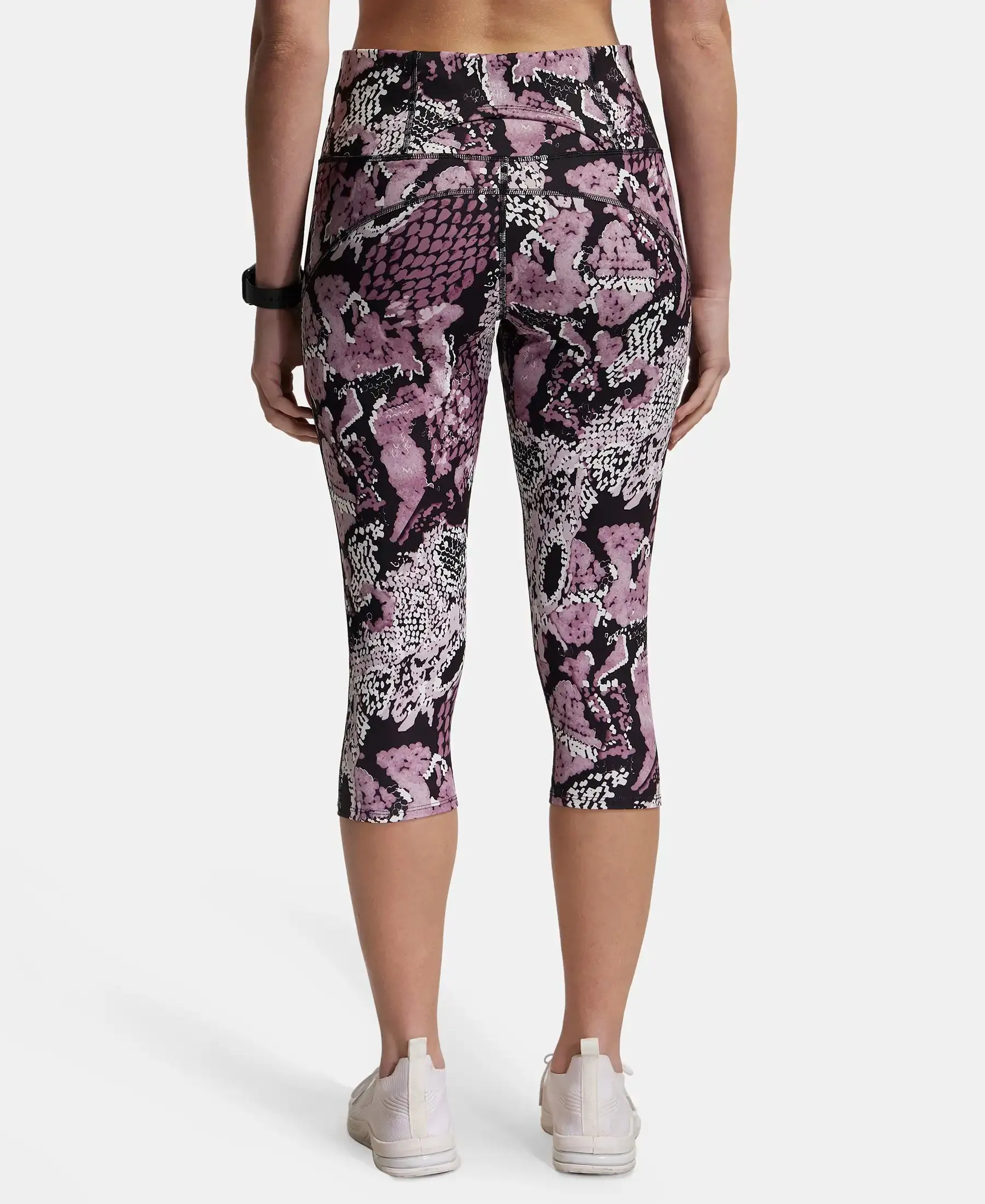 Microfiber Elastane Stretch Slim Fit Capri with Back Waistband Pocket - Old Rose Printed