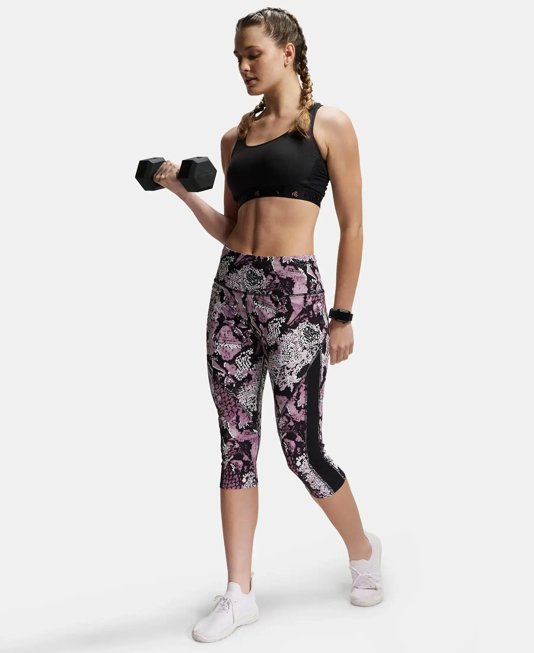 Microfiber Elastane Stretch Slim Fit Capri with Back Waistband Pocket - Old Rose Printed