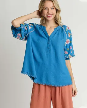 Mid Button-Down Embroidery Sleeve Top Mid Button-Down Embroidery Sleeve Top