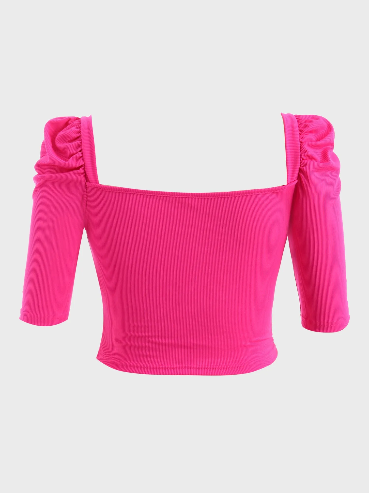 Midsize Cute Puff Square Neck Crop Top
