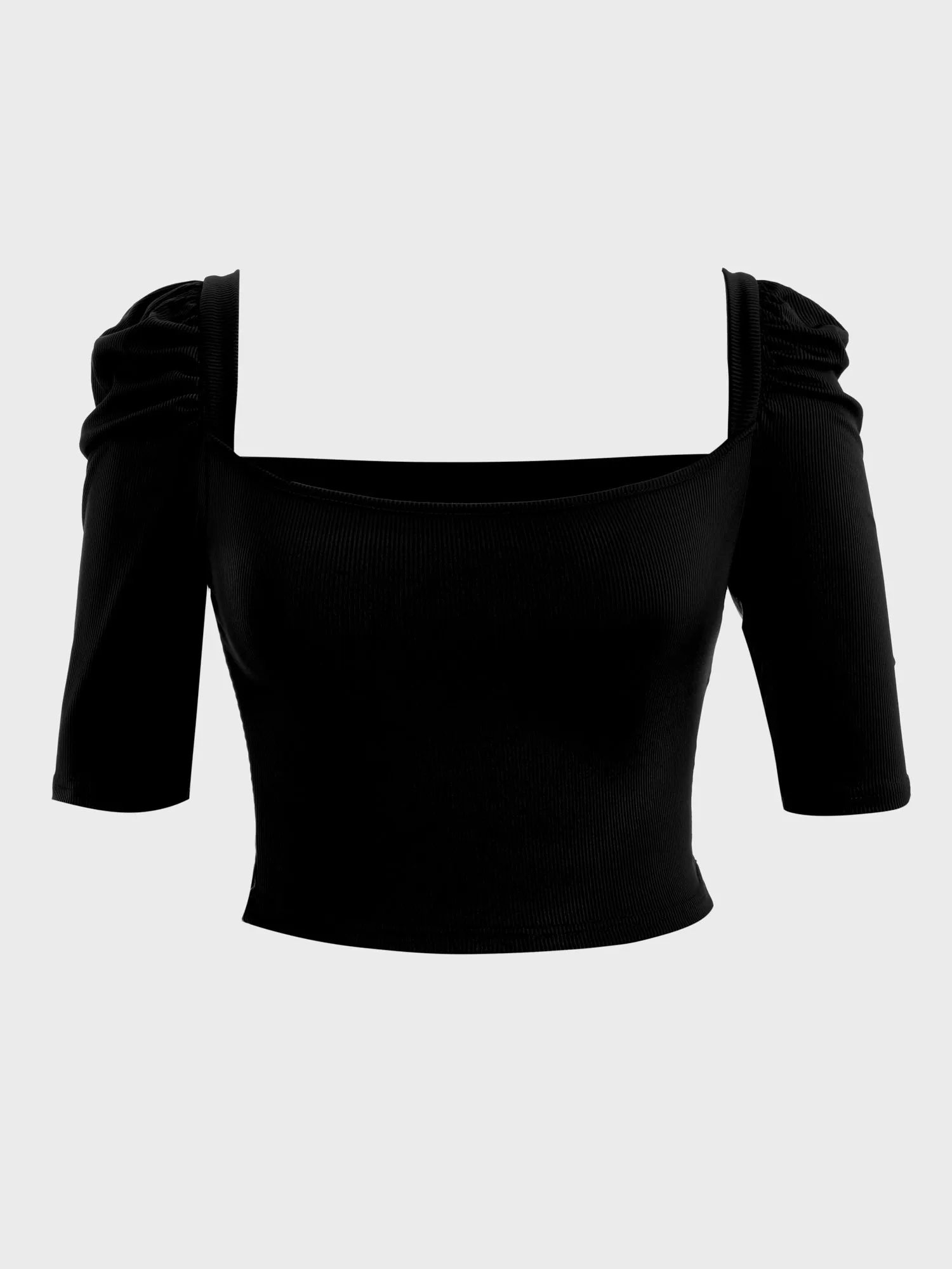 Midsize Cute Puff Square Neck Crop Top