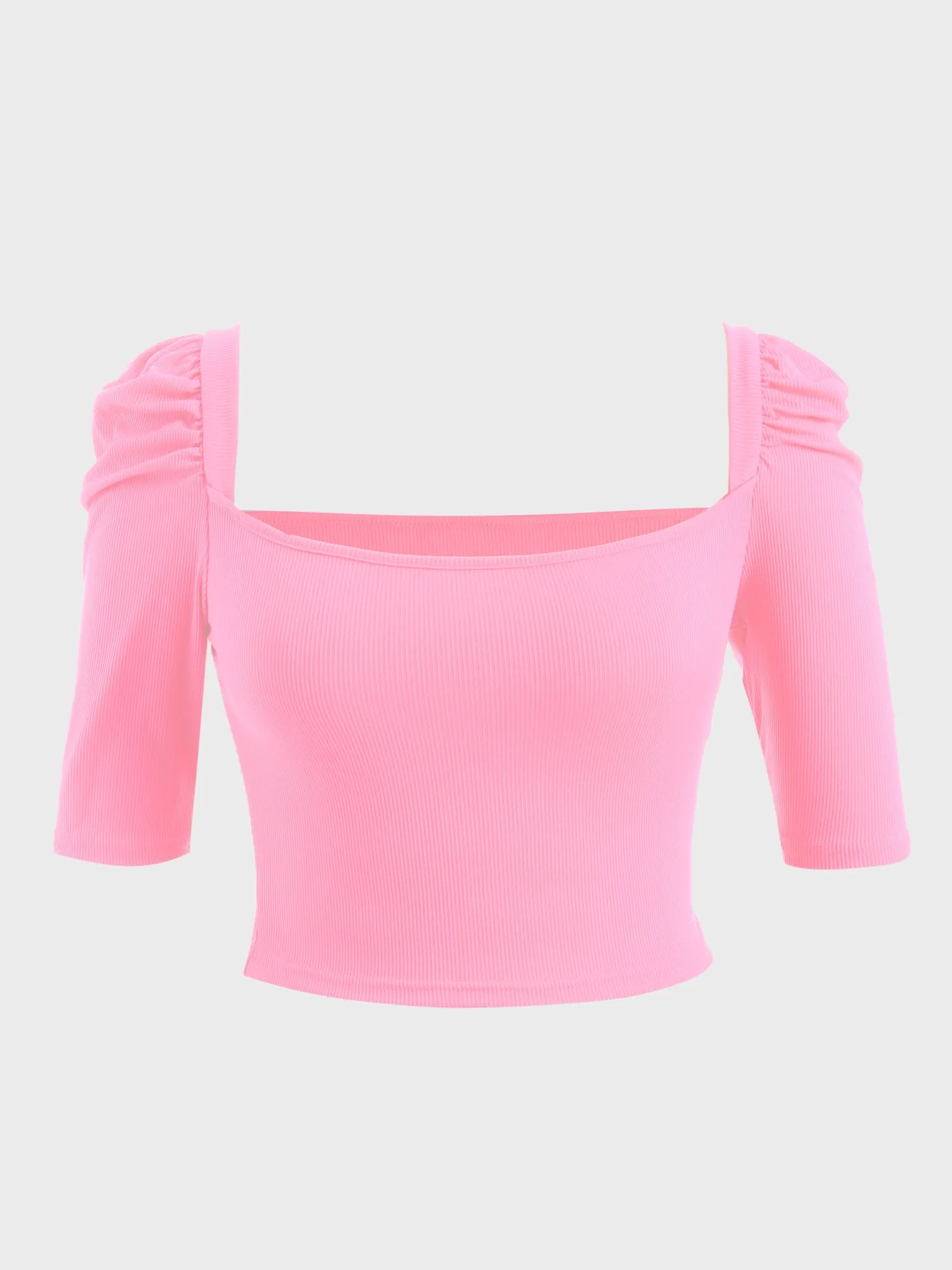 Midsize Cute Puff Square Neck Crop Top