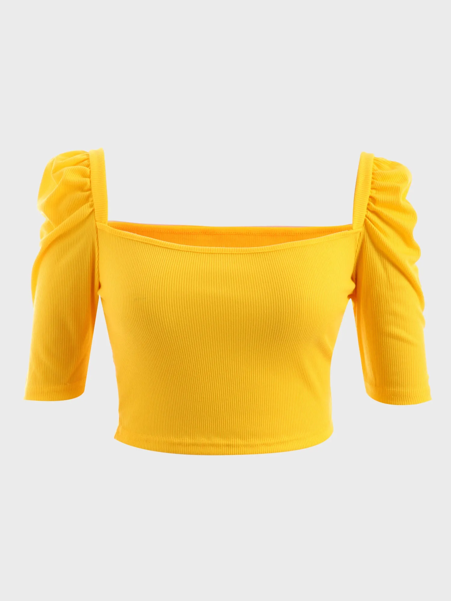 Midsize Cute Puff Square Neck Crop Top