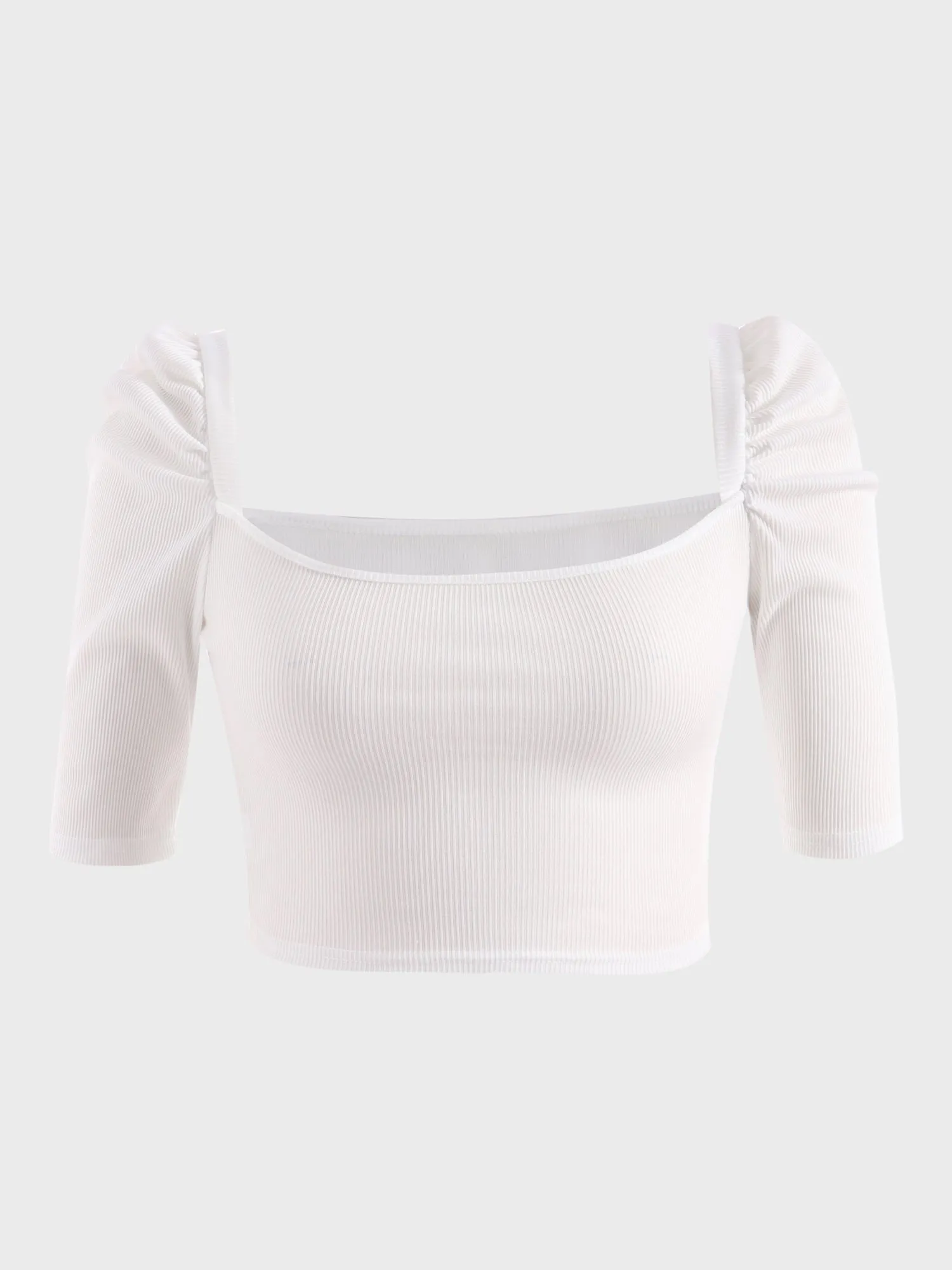 Midsize Cute Puff Square Neck Crop Top