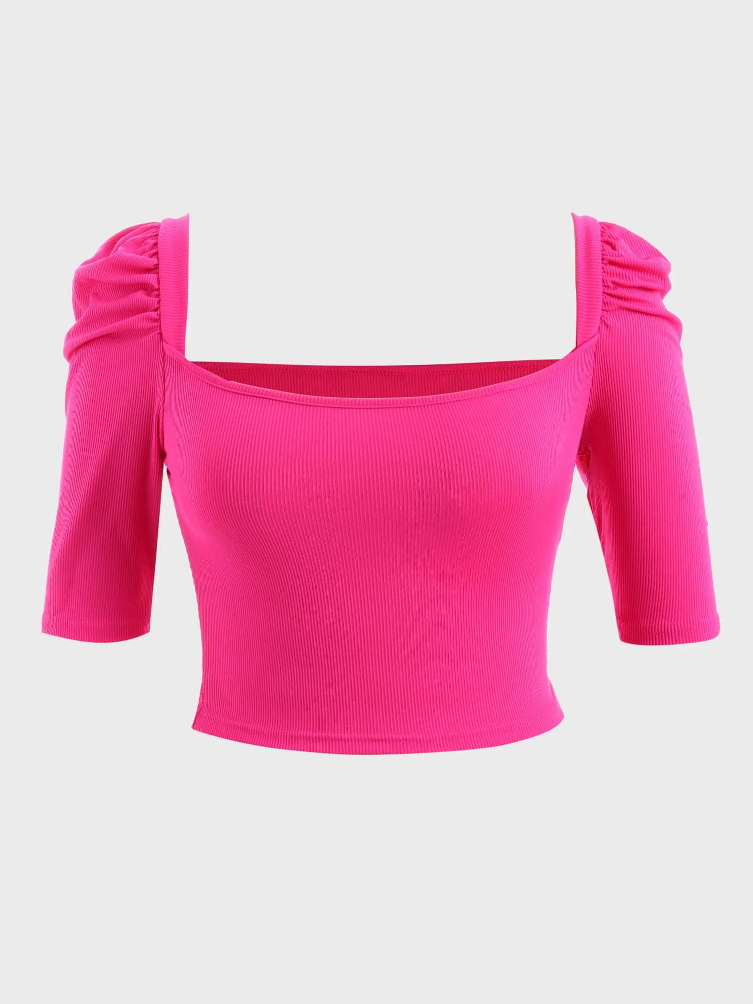 Midsize Cute Puff Square Neck Crop Top