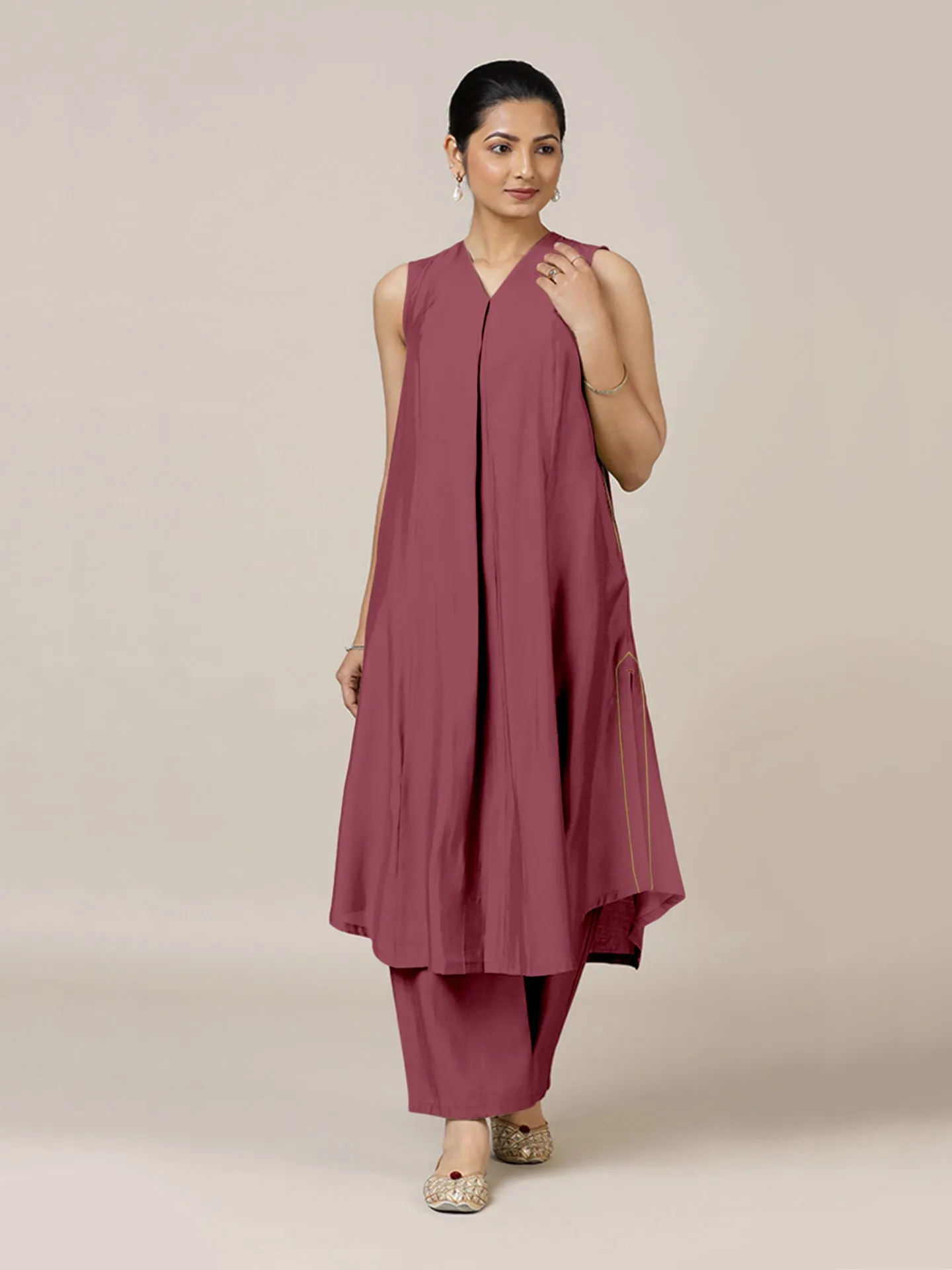 Mirha x Rozaana | A Line Kurta in Rose Pink with Thread Work | Coords or Only Kurta