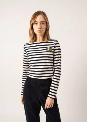 Méridame Campus Breton Shirt - with embroidered SAINT JAMES crest (ECUME/MARINE) Méridame Campus Breton Shirt - with embroidered SAINT JAMES crest (ECUME/MARINE)